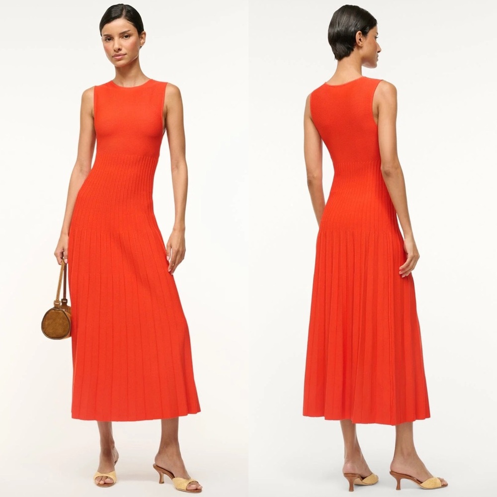 NEW NWT STAUD Elyse Midi Dress In Cayenne Orange Red